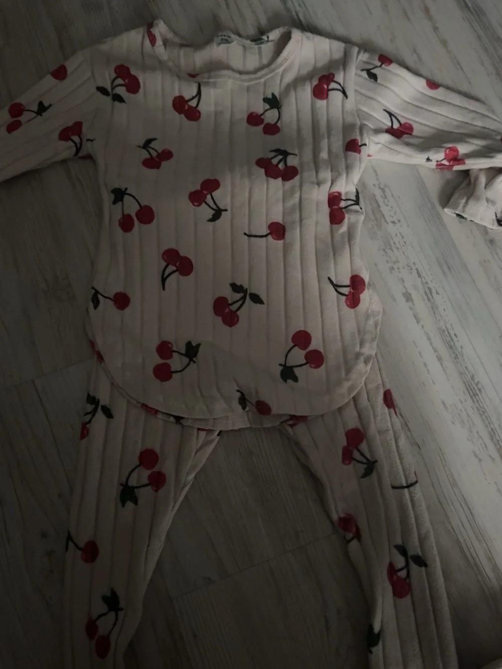 Kids Cherry Print Pajama Set - Cream and Red